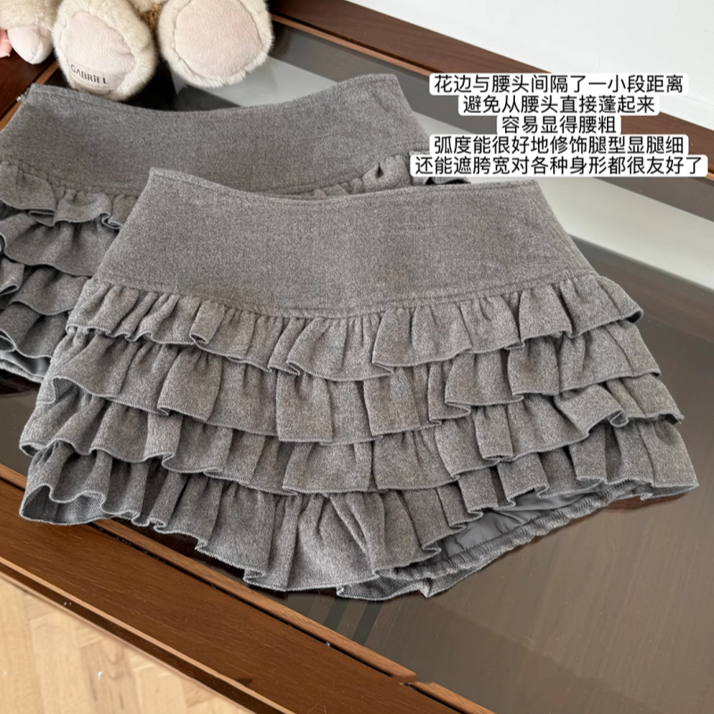 高腰木耳边蛋糕半身裙女2025秋冬新款芭蕾百搭遮跨防走光气质短裙,女装/女士精品,半身裙,淘宝优惠券,粉丝福利购,淘宝优惠卷