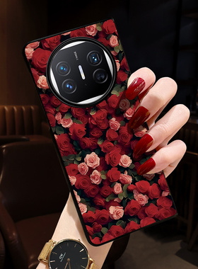 适用华为matex5手机壳新款matex6保护套中国风matex3折叠屏高级感Mate X2 典藏版女玫瑰花网红色高档时尚情侣