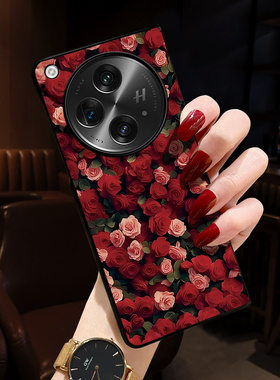适用oppo findn3手机壳新款findn2手机壳网红色左右折叠屏外壳潮牌高档女Find N保护套时尚玫瑰花中国风