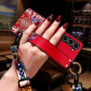 适用三星S23手机壳s25斜挎肩背挂绳新款S24+保护套Note20腕带支架S22plus手机壳马本命年中国风女S21ultra加