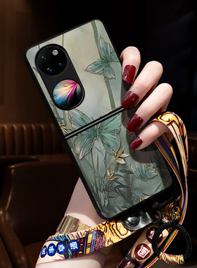 适用华为p50pocket手机壳新款蝴蝶Pocket 2保护套国风P50 Pocket S小折叠屏高级感女挂绳绿色网红潮宝盒情侣