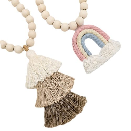 手工环保窗帘磁扣绑带木球