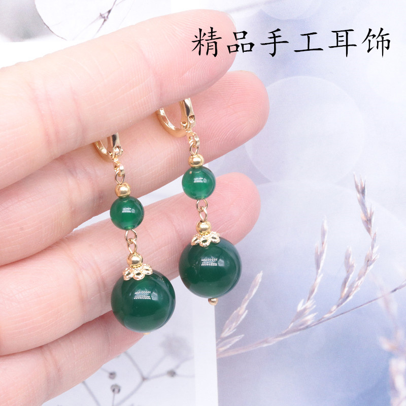 14k包金耳扣复古天然绿玛瑙
