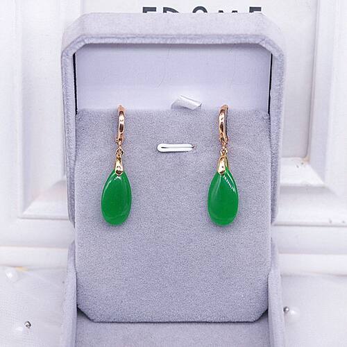 碧玉耳环s925纯银耳坠天然玉石水滴包金耳扣保色防过敏原创手工女