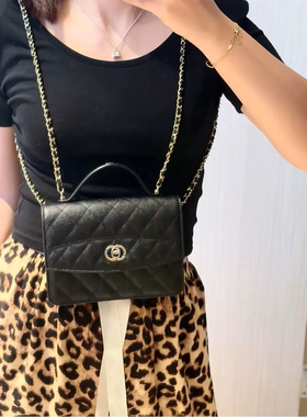 25c早春mini手提邮差背包单肩斜挎女包小香风菱格链条三用小方包