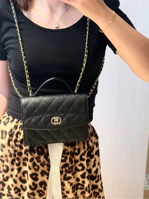 25c早春mini手提邮差背包单肩斜挎女包小香风菱格链条三用小方包