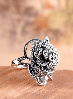 花朵复古女士夸张大气开口戒指