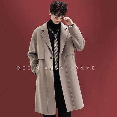 驼色双面羊绒毛呢大衣中长款