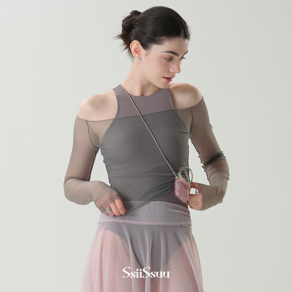 Ssiissuu芭蕾舞蹈网纱长袖两件套训练体服有扣服艺考运动高弹1116