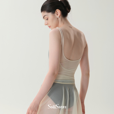 Ssiissuu芭蕾舞运动瑜伽体操假两件背心式首创原版连体服1122