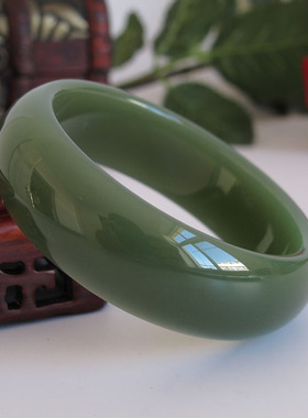 听玉缘天然玉石和田玉手镯女款 俄罗斯碧玉鸭蛋青玉镯子宽版手镯