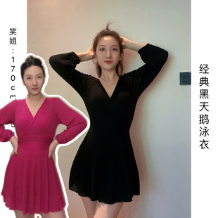 笑姐泳衣黑天鹅连体女士大码 钢托性感度假海边温泉遮肉显瘦 裙式