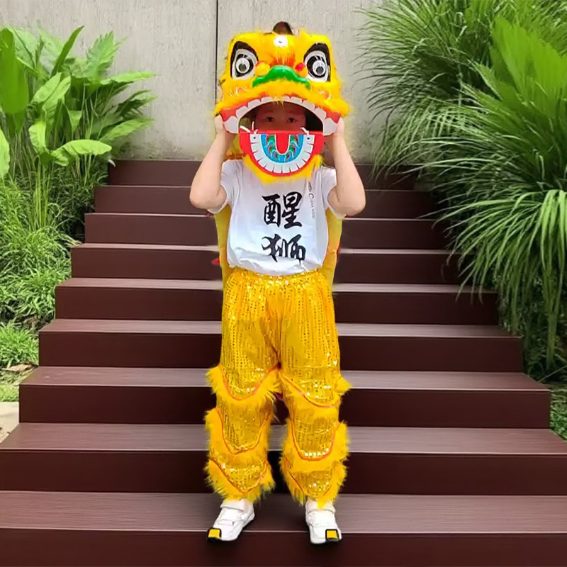狮子头舞狮道具儿童醒狮套装小狮子学生表演服装狮头摆件全套衣服
