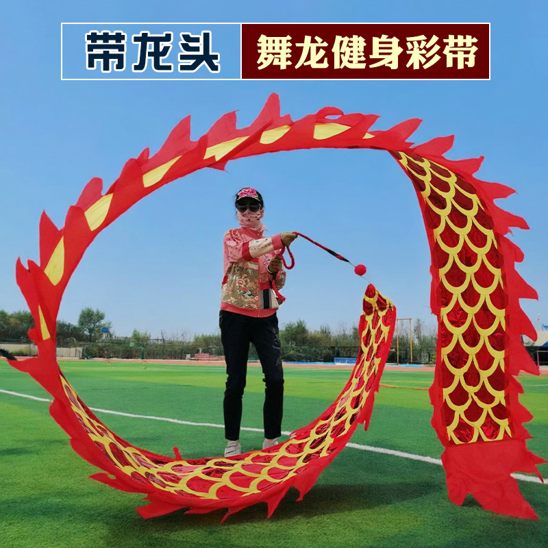 舞龙表演道具彩带健身新款中国甩甩龙广场舞飘带成人手耍龙带龙头