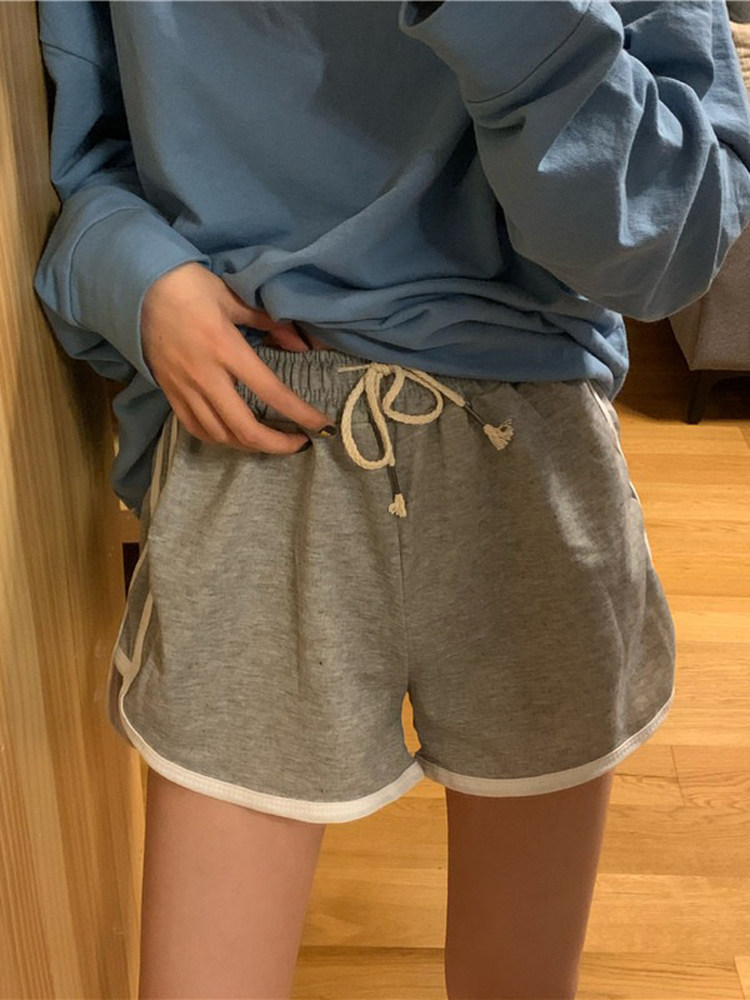 高腰运动裤女短裤宽松阔腿裤夏休闲显瘦2025新款松紧腰撞色ins潮