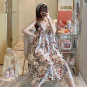 百搭睡衣长裙 凉爽清新时尚 米诗缇绵绸世家碎花吊带女睡裙夏季 新款