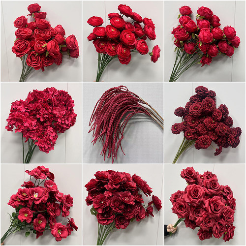 红色仿真花摆设假花花束餐桌花