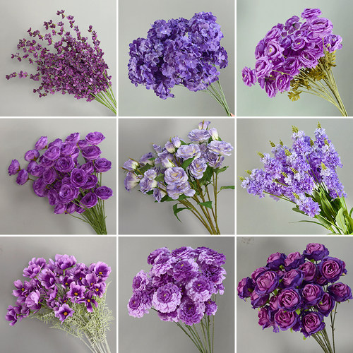 紫色花艺仿真花假花绣球玫瑰假花