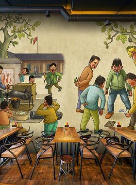 青春复古烧烤店3D壁纸7080后怀旧饭店餐厅装修墙纸串串麻辣烫壁画