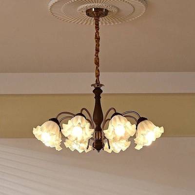 包安装法式中古奶油风实木创意浪漫美式复古风客厅卧室花朵吊灯