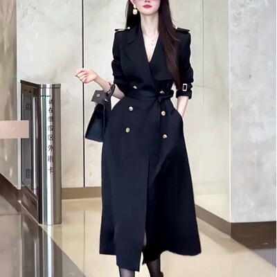 退货包运费小香风春秋黑色显瘦修身气质中长款过膝风衣女士外套