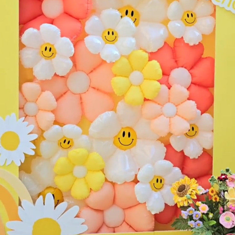 彩色小雏菊太阳花朵铝膜气球生日派对装饰幼儿园商场节庆场景布置
