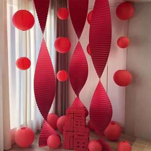 红色波浪长条折纸瓦楞纸红灯笼挂饰新年春节过年氛围装饰布置道具