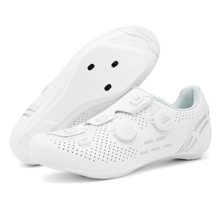 新款全白公路车锁鞋硬底尼龙透气自行车鞋锁鞋套装无锁骑行鞋