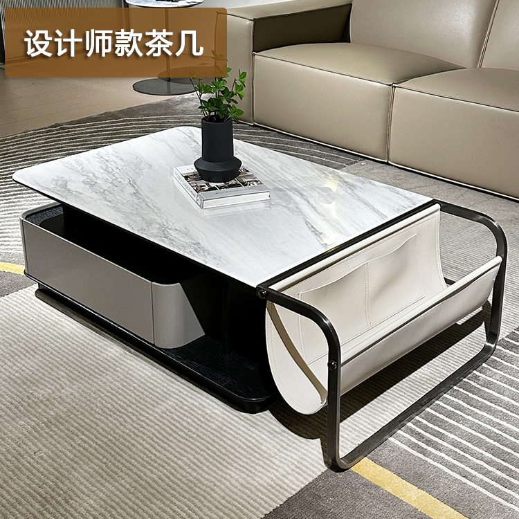 岩板茶几轻奢高级感客厅边几套餐2024设计师新款茶几电视柜组合