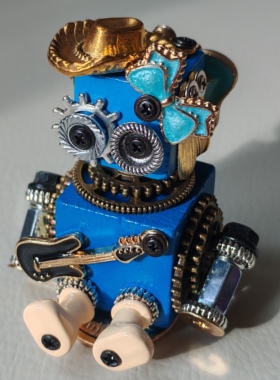 手搓朋克机器人！蓝色音乐人歌手吉他手摆件手工DIY作业成品材料