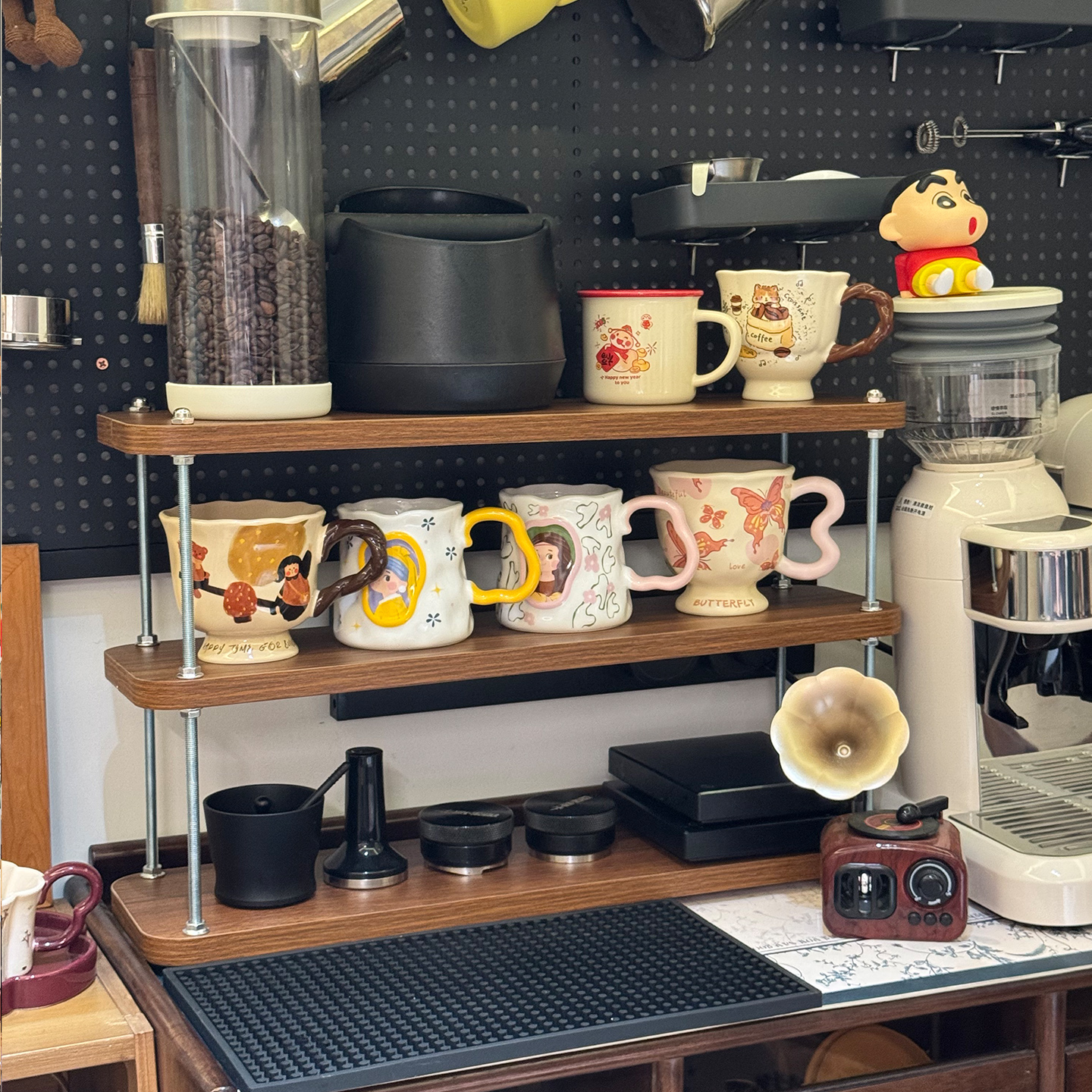 中古实木咖啡杯杯架玄关餐边柜化妆品香水香薰展示架咖啡角置物架