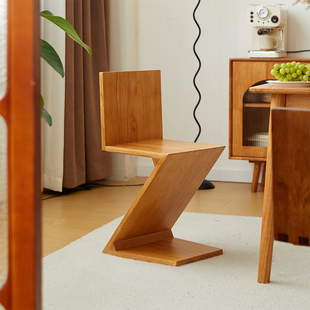 Z字椅侘寂风中古实木北欧餐椅现代简约设计师创意异形Zigzagchair