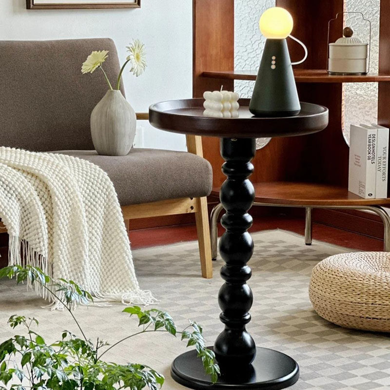 美式实木小户型沙发小边几简约设计师法式咖啡桌中复古圆形小茶几