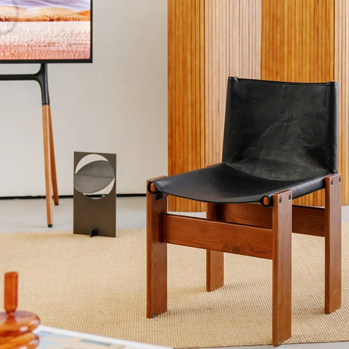 杞居原木皮面中古僧侣餐椅