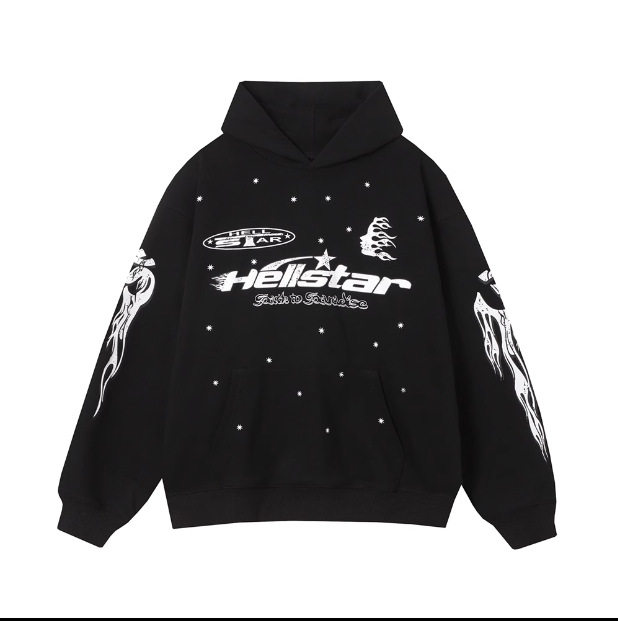HELLSTAR S 복고풍 별이 빛나는 프린트 남성 및 여성의 느슨한 후드 티셔츠 캐주얼 바지 정장 유행