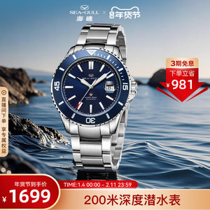 海鸥表男表海洋系列夜光深度潜水表自动机械表手表男士腕表