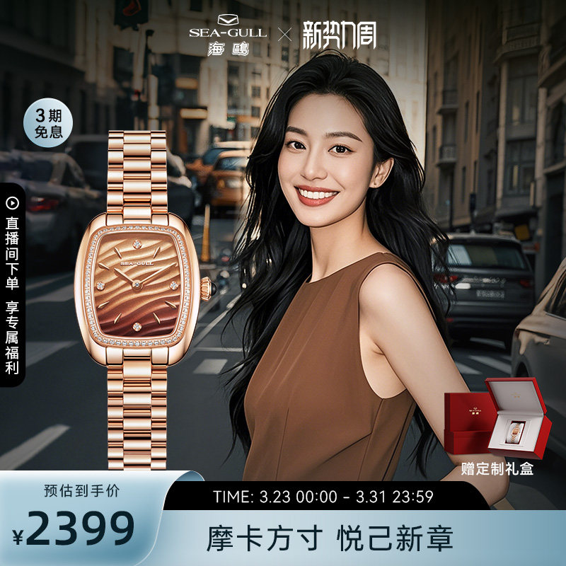 海鸥表小摩卡手表女款复古机械表女表方表1081L送女友礼物