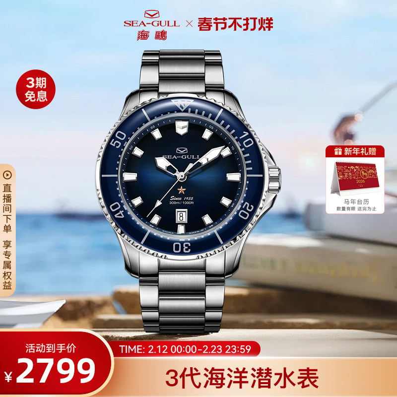 海鸥表手表男款潜水表夜光防水机械表男士腕表海洋系列男表1210