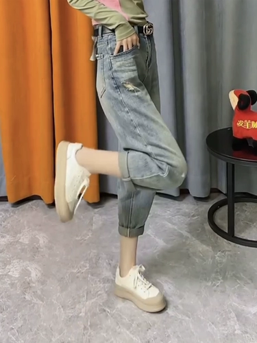 Весенние летние джинсы, приталенные штаны, большой размер, подходит для полных девушек, свободный крой, высокая талия