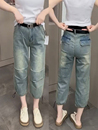 薄款 显瘦八分烟管裤 大码 遮肉束脚裤 女2025新款 弹力直筒牛仔裤 春季