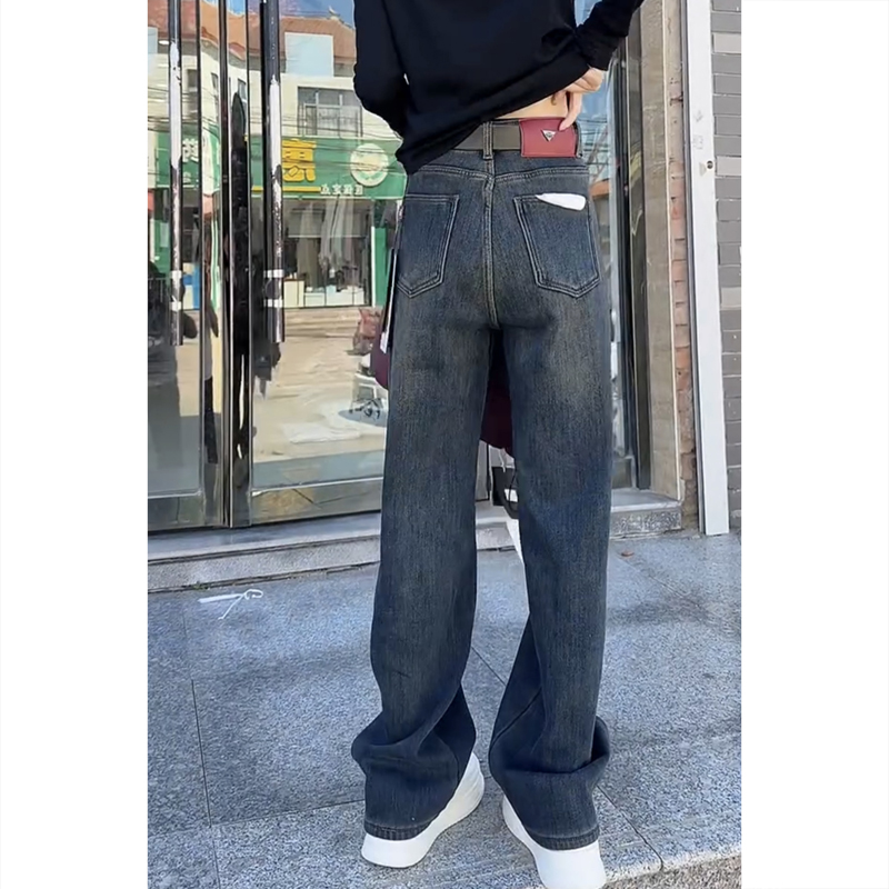 阔腿裤长裤加绒牛仔2024秋冬