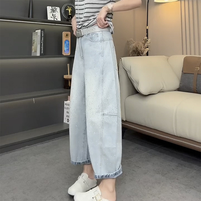 春季新款烫钻九分牛仔裤女