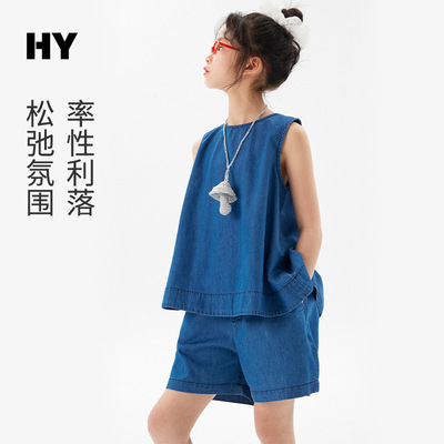 女童休闲套装2025夏季新款儿童韩版洋气无袖T恤中大童薄款两件套