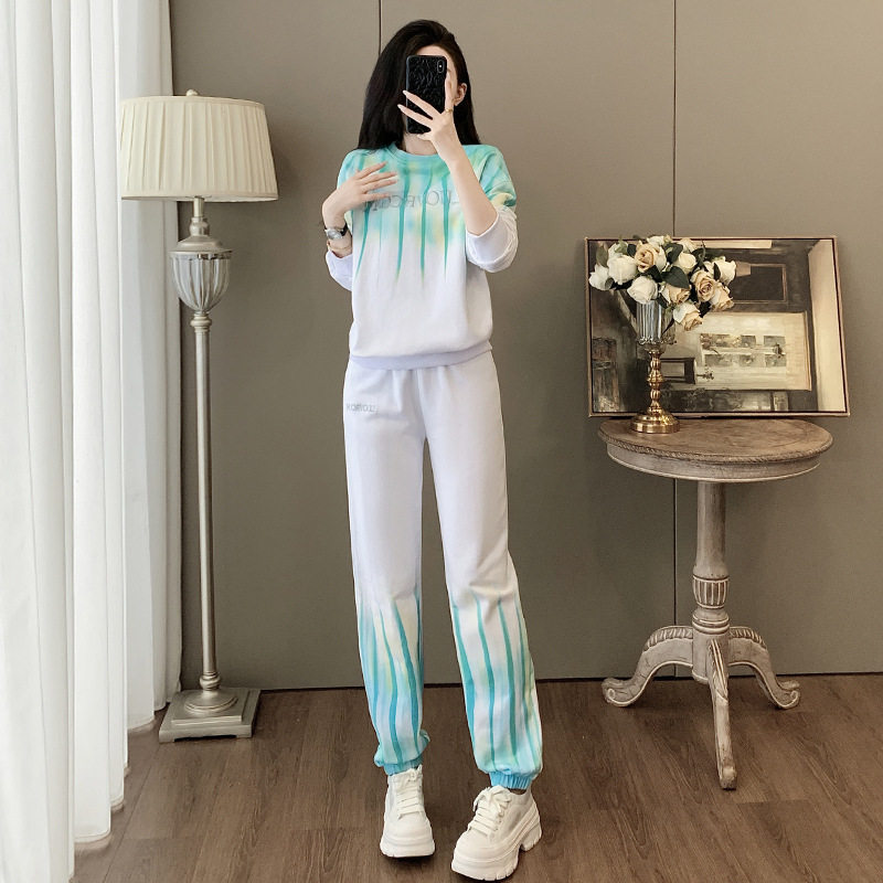 巨好看的早秋套装时尚高级感韩系重工扎染卫衣卫裤运动休闲两件套