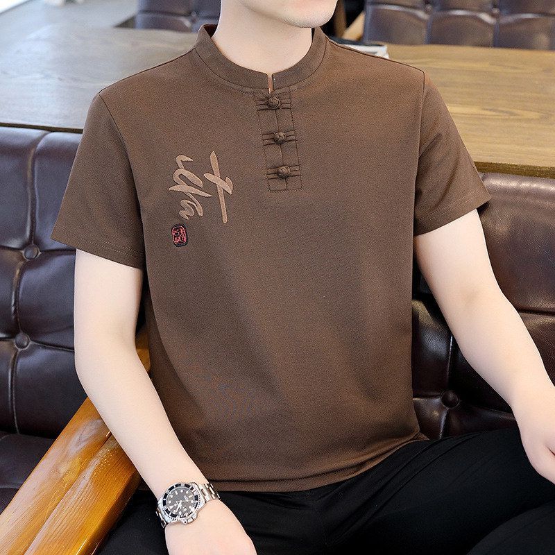 中国风夏季盘扣古风男士禅服立领短袖t恤