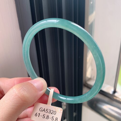 6162天然翡翠a货冰种海蓝之谜圆条叮当镯手镯送闺女有证书危料