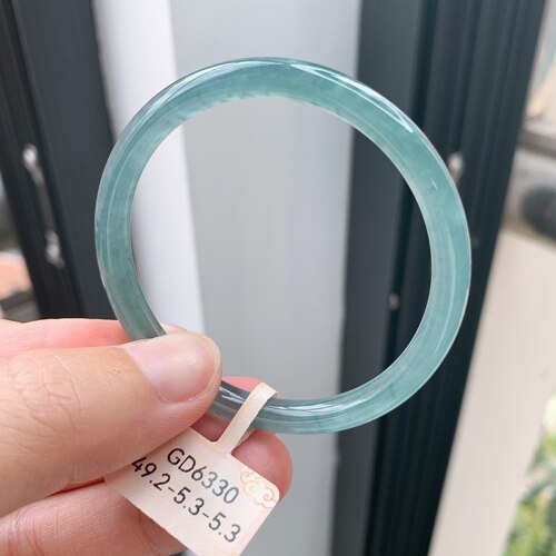 4950圈危料a货蓝水圆条手镯冰种蓝水手镯送证书天然翡翠女生手镯