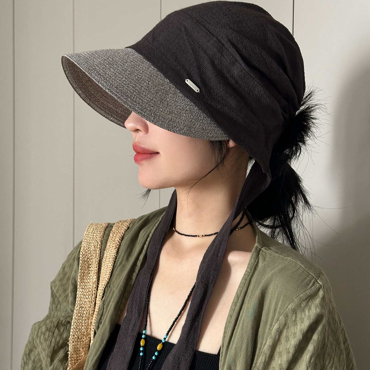 26春夏/亚麻蚕丝包头帽N戴飘带帽时髦透气复古褶皱日系遮阳帽女