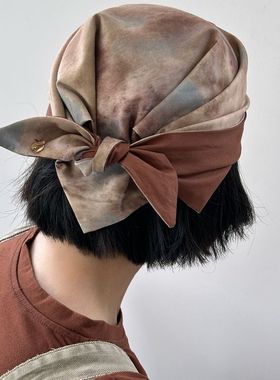 原创复古波西米亚晕染头巾街潮情侣款双面三角巾小众设计多用围巾