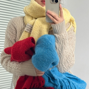 冬季/温暖氛围感圈圈羊毛保暖加厚围巾女韩系软糯加长流苏披肩